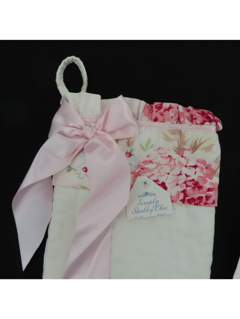 Simply Shabby Chic Pair of 2 Pink Floral Ruffle Christmas Stockings Holiday Xmas - Picture 4 of 15